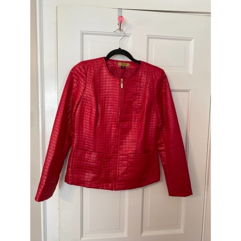 Valerie Stevens Red Quilted Zip Front Jacket
